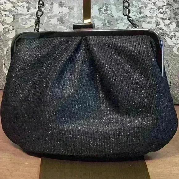 Black Sparkly Evening Clutch / Bag With Silver Hardware - Picture 1 of 6